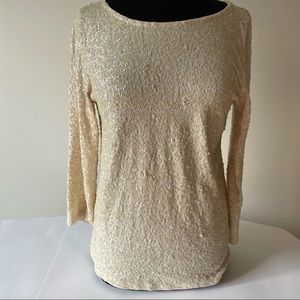 J. Crew Sequin 3/4 Length Sleeve Top Cream Size M